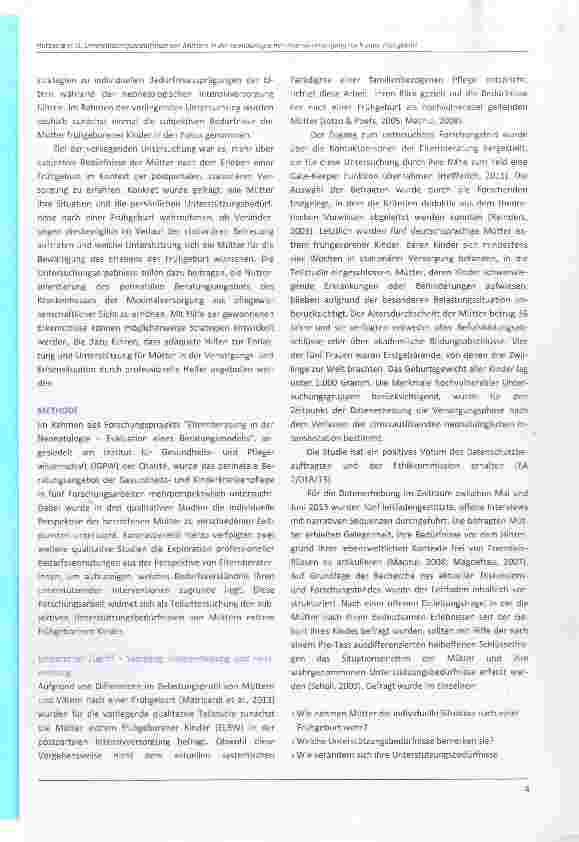 Vorschauseite 4: Unterstützungsbedürfnisse von Müttern in der neonatologischen Intensivversorgung nach einer Frühgeburt