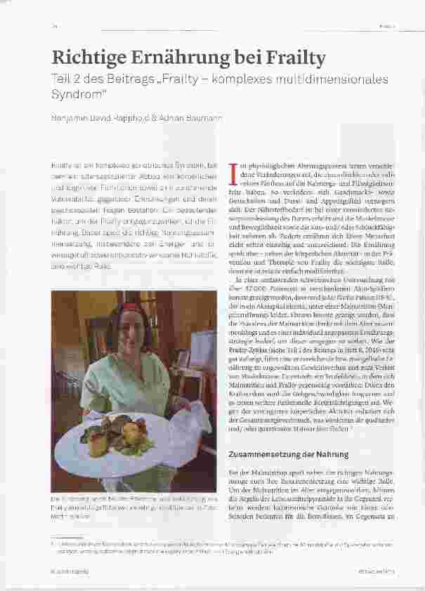 Vorschauseite 1: Richtige Ernährung bei Frailty Teil 2 des Beitrags „Frailty komplexes multidimensionales Syndrom“