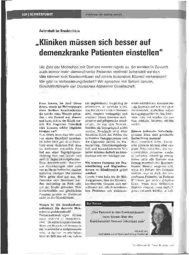 Vorschauseite 1: Aufenthalt im KrankenhausKliniken müssen sich besser auf demenzkranke Patienten einstellen