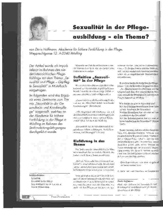 Vorschauseite 1: Sexualität in der Pflegeausbildung - ein Thema?