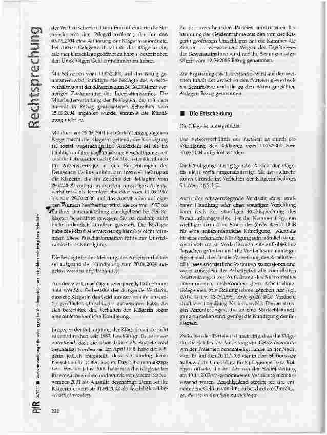 Vorschauseite 2: Verdachtskündigung -Benachteiligung bei Verteilungsaktion von Trinkgeldern rechtfertigt keine Selbsthilfe