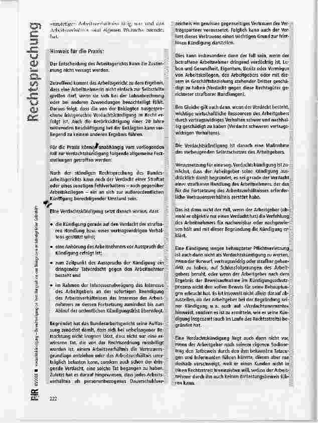Vorschauseite 4: Verdachtskündigung -Benachteiligung bei Verteilungsaktion von Trinkgeldern rechtfertigt keine Selbsthilfe