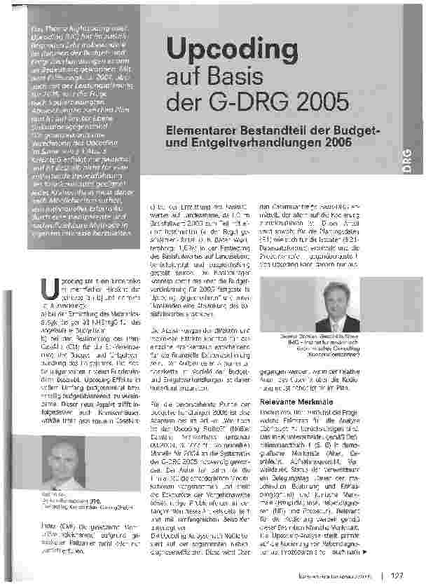 Vorschauseite 1: Upcoding auf Basis der G-DRG 2005Elementarer Bestandteil der Budget-und Entgeltverhandlungen 2006