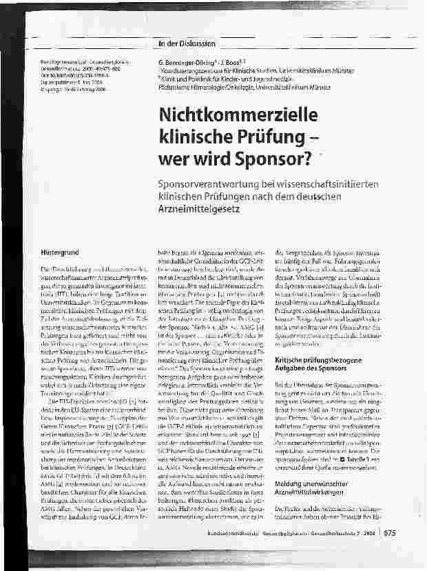 Vorschauseite 1: Nichtkommerzielle klinische Prüfung - wer wird Sponsor?