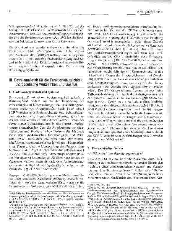 Vorschauseite 2: Zu den Beweisanforderungen hinsichtlich der Funktionstauglichkeit, des therapeutischen Nutzens und der Qualität eines neuen Hilfsmittels in der gesetzlichen Krankenversicherung