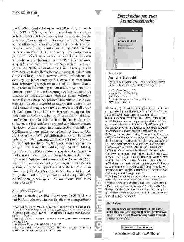 Vorschauseite 3: Zu den Beweisanforderungen hinsichtlich der Funktionstauglichkeit, des therapeutischen Nutzens und der Qualität eines neuen Hilfsmittels in der gesetzlichen Krankenversicherung