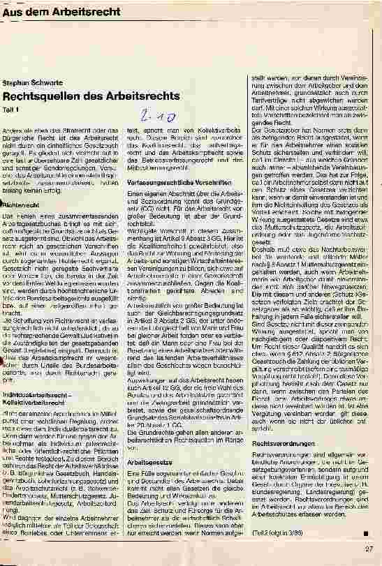 Vorschauseite 1: Rechtsquellen des Arbeitsrechts Teil 1