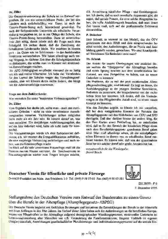 Vorschauseite 1: Stellungnahme des Deutschen Vereins zum Entwurf des Bundesrates zu einem Gesetz über die Berufe in der Altenpflege