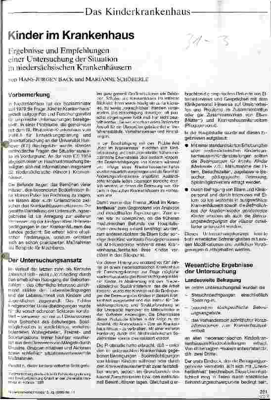 Vorschauseite 1: Kinder im Krankenhaus Ergebnisse und Empfehlungen einer Untersuchung