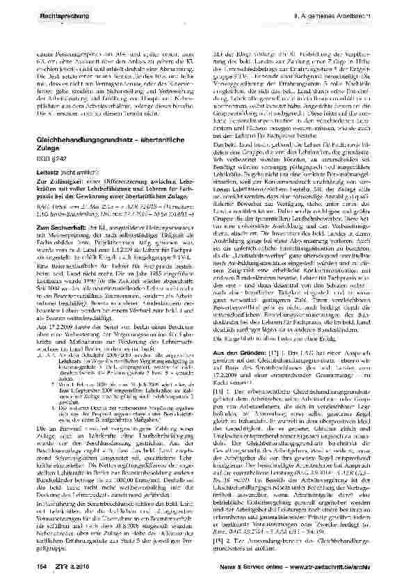Vorschauseite 1: Gleichbehandlungsgrundsatz - übertarifliche Zulage