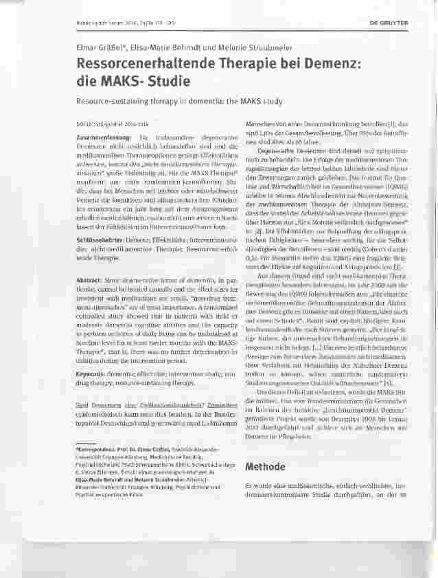 Vorschauseite 1: Ressorcenerhaltende Therapie bei Demenz: die MAKS- Studie