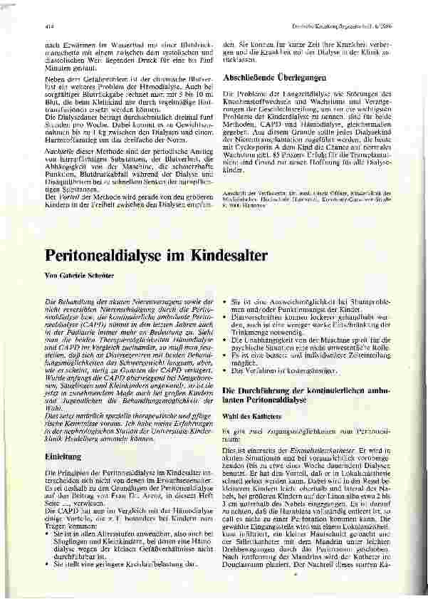 Vorschauseite 1: Peritonealdialyse im Kindesalter