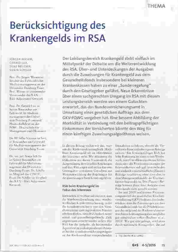 Vorschauseite 1: Berücksichtigung des Krankengelds im RSA