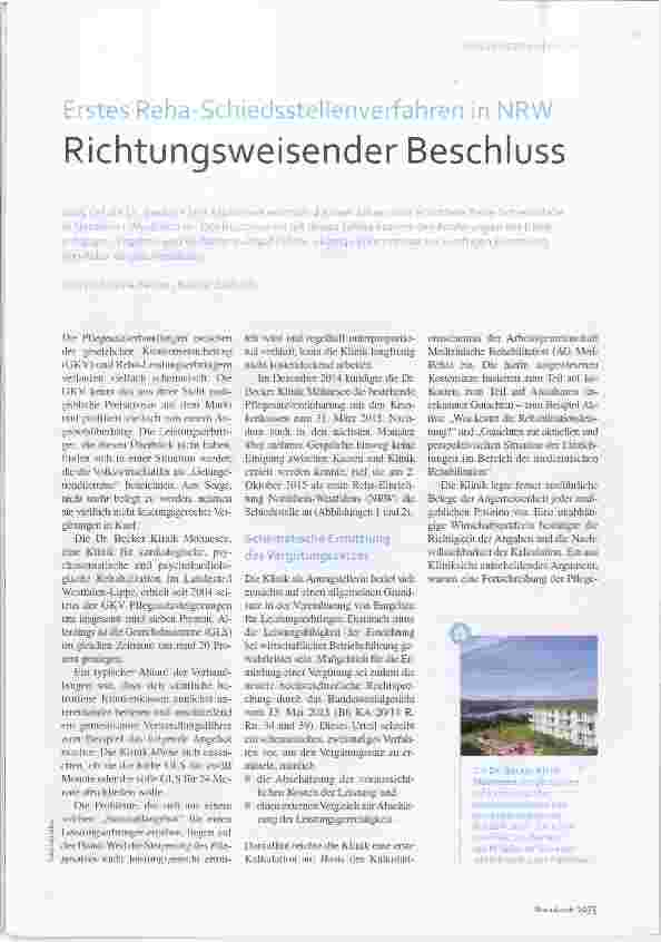 Vorschauseite 2: Erstes Reha-Schiedsstellenverfahren in NRW Richtungsweisender Beschluss