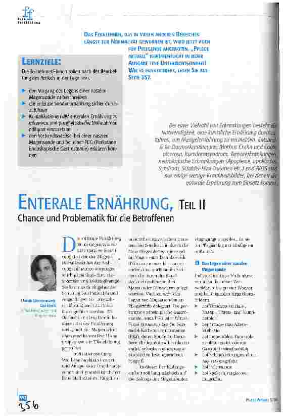 Vorschauseite 1: Enterale Ernährung, Teil 2 Chance und Problematik für die Betroffenen