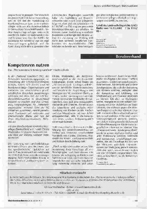 Vorschauseite 2: Schülerinnen in der Krankenbzw. Kinderkrankenpflege haben vor der regulären Beendigung der Ausbildung keinen Anspruch auf eine Schulbescheinigung bzw. ein Arbeitszeugnis