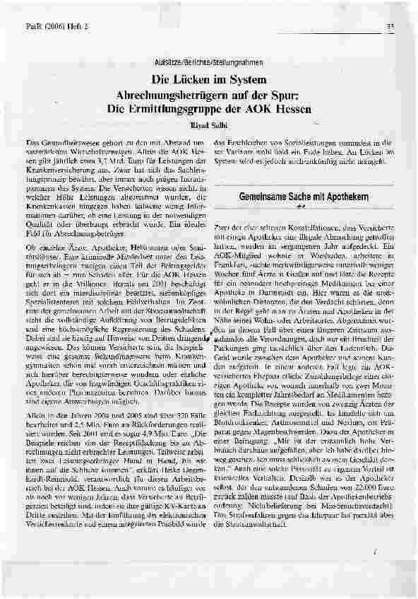Vorschauseite 1: Die Lücken im SystemAbrechnungsbetrügern auf der Spur: Die Ermittlungsgruppe der AOK Hessen