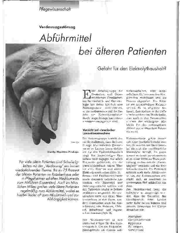 Vorschauseite 1: Abführmittel bei älteren PatientenGefahr für den Elektrolythaushalt?