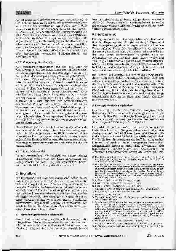 Vorschauseite 3: Zur Rechtsprechungsänderung bei der Auslegung von Bezugnahmeklauseln - zugleich Besprechung des Urteils BAG vom 14. 12. 2005 - 4 AZR 536/04 - (in diesem Heft S. 500)