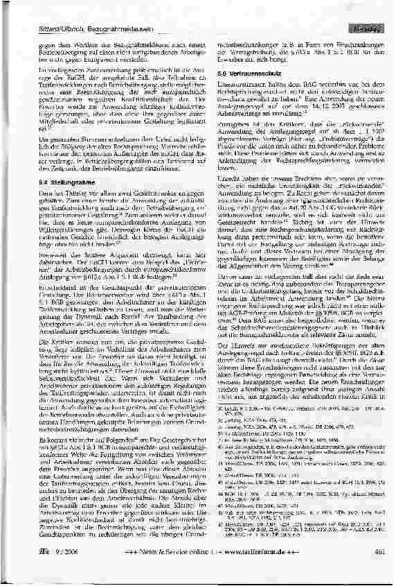 Vorschauseite 4: Zur Rechtsprechungsänderung bei der Auslegung von Bezugnahmeklauseln - zugleich Besprechung des Urteils BAG vom 14. 12. 2005 - 4 AZR 536/04 - (in diesem Heft S. 500)