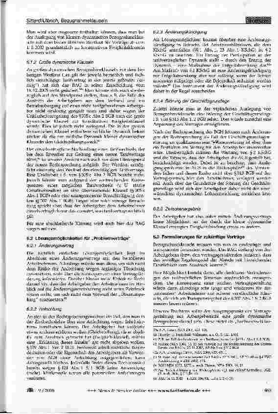 Vorschauseite 6: Zur Rechtsprechungsänderung bei der Auslegung von Bezugnahmeklauseln - zugleich Besprechung des Urteils BAG vom 14. 12. 2005 - 4 AZR 536/04 - (in diesem Heft S. 500)
