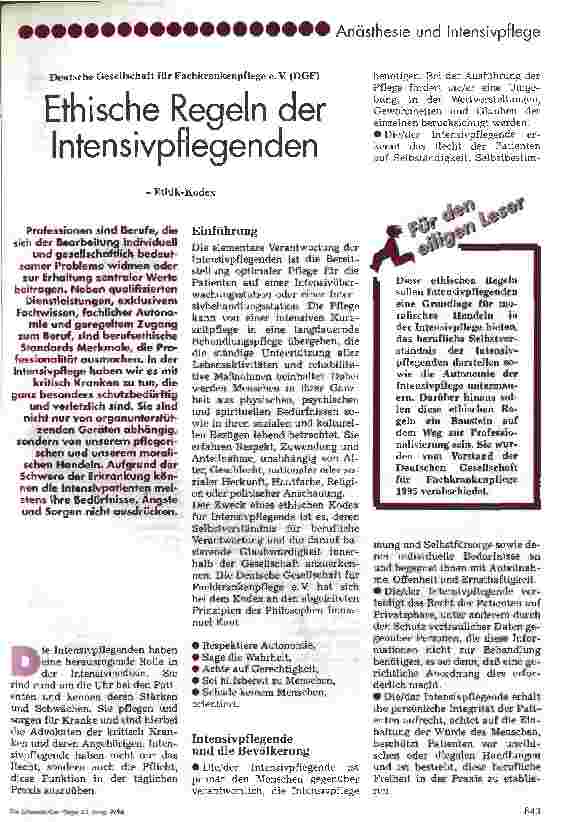 Vorschauseite 1: Ethische Regeln der Intensivpflege Ethik-Kondex