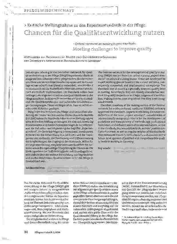 Vorschauseite 1: > Kritische Stellungnahme zu den Expertenstandards in der Pflege:Chancen für die Qualitätsentwicklung nutzen