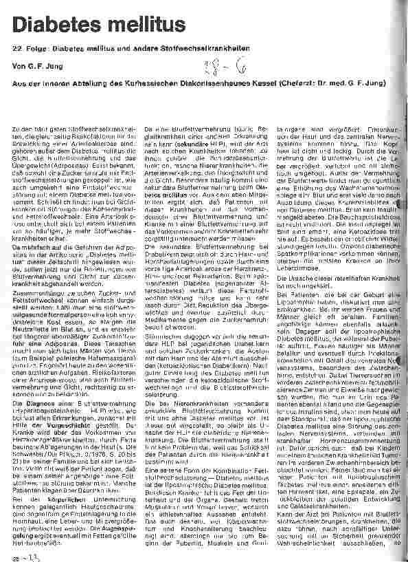 Vorschauseite 1: Diabetes mellitus 22. Folge: Diabetes mellitus und andere Stoffwechselerkrankungen