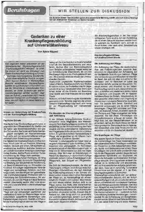 Vorschauseite 1: Gedanken zu einer Krankenpflegeausbildung auf Universitätsniveau