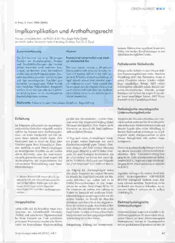 Vorschauseite 1: Impfkomplikation und Arzthaftungsrecht