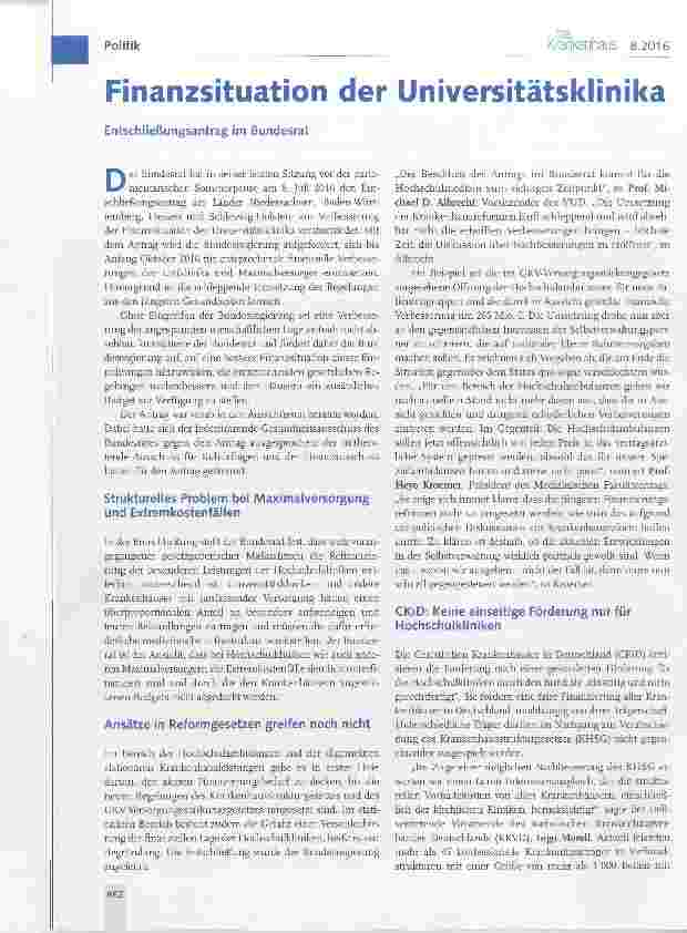 Vorschauseite 1: Finanzsituation der Universitätsklinika