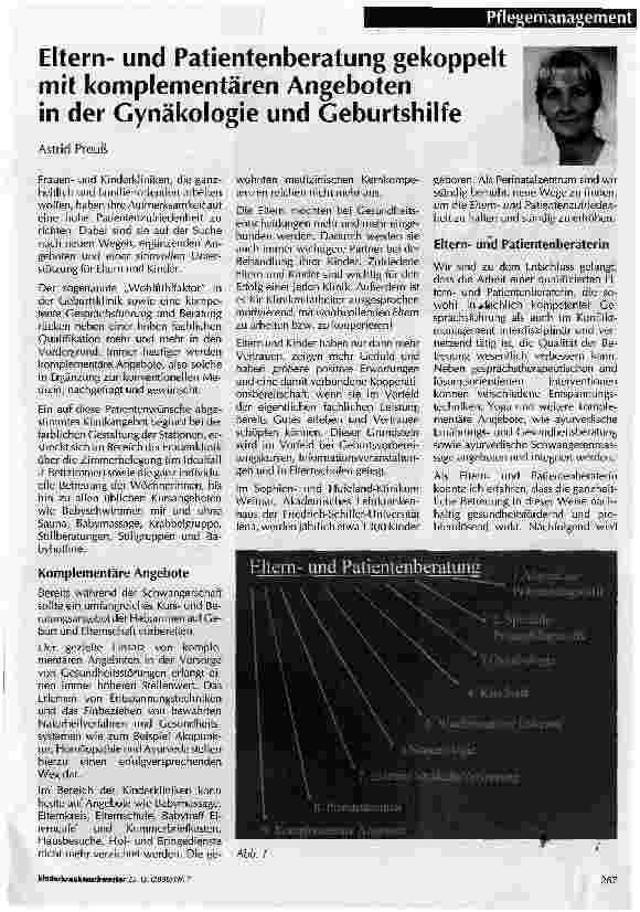 Vorschauseite 1: Elternund Patientenberatung gekoppelt mit komplementären Angeboten in der Gynäkologie und Geburtshilfe