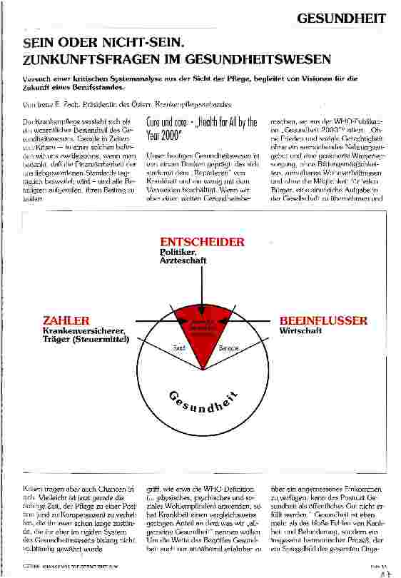 Vorschauseite 1: Sein oder Nicht-Sein. Zukunftsfragen im Gesundheitswesen Versuch einer kritischen Systemanalyse aus der Sicht der Pflege, begleitet von Visionen für die Zukunft eines Berufsstandes