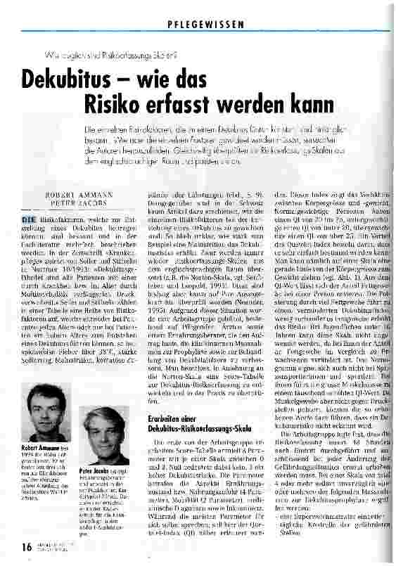 Vorschauseite 1: Dekubitus - wie das Risiko erfasst werden kann Wie tauglich sind Risikoerfassungs-Skalen?