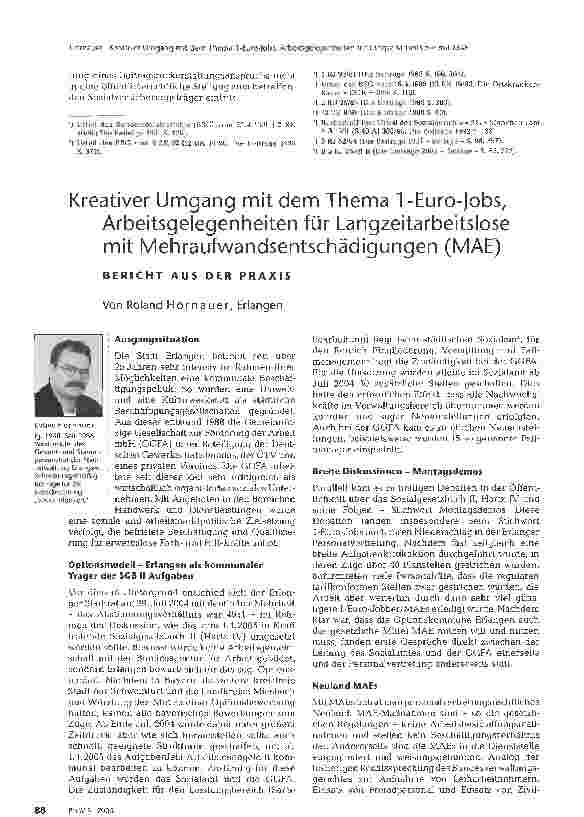 Vorschauseite 1: Kreativer Umgang mit dem Thema 1 -Euro-Jobs, Arbeitsgelegenheiten für Langzeitarbeitslose mit Mehraufwandsentschädigungen (MAE)