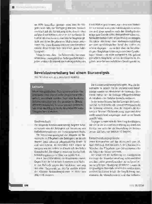 Vorschauseite 1: Beweislastverteilung bei einem Sturzereignis