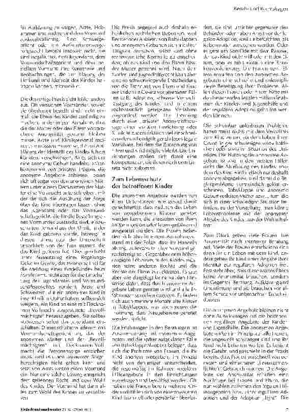 Vorschauseite 3: Rechtliche Fragen zu Babyklappen und anonymer Geburt