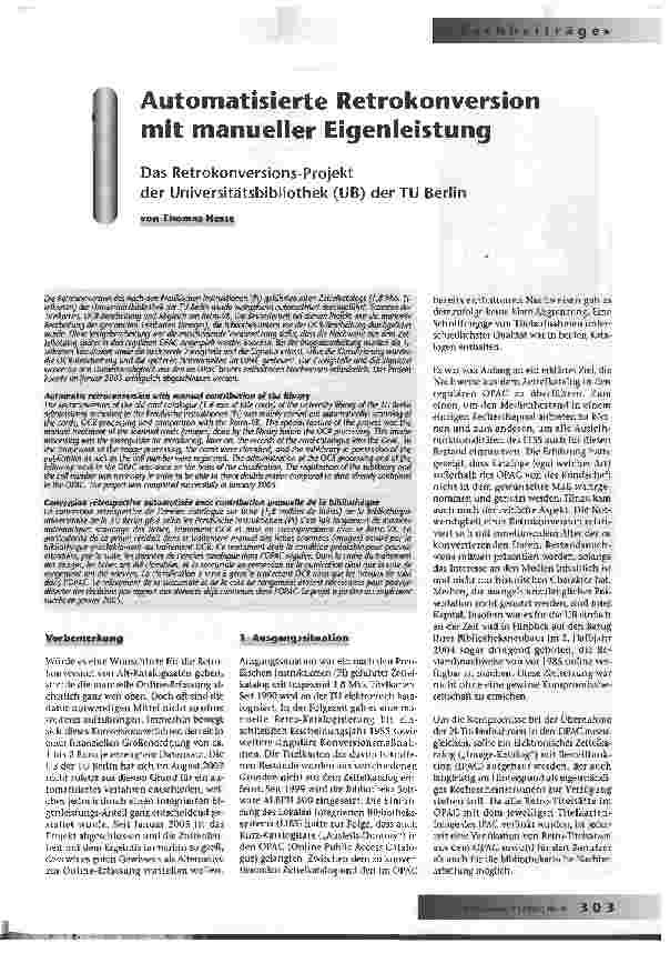 Vorschauseite 1: Automatisierte Retrokonversion mit manueller Eigenleistung
