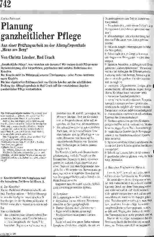 Vorschauseite 1: Planung ganzheitlicher Pflege / Aus einer Prüfungsarbeit an der Altenpflegeschule Haus am Berg