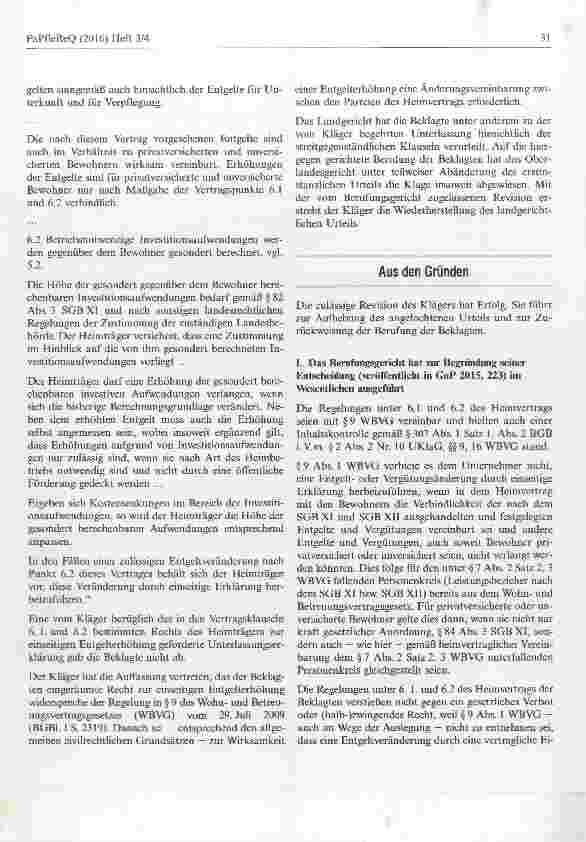 Vorschauseite 2: Betreiber von Pflegeheimen dürfen Preise nicht einseitig und ohneZustimmung der Bewohner erhöhen