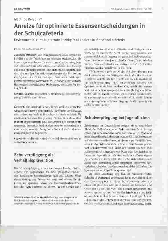 Vorschauseite 1: Anreize für optimierte Essensentscheidungen in der Schulcafeteria