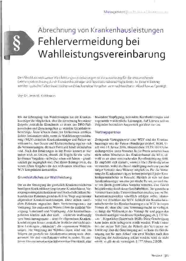 Vorschauseite 1: Fehlervermeidung bei Wahlleistungsvereinbarung
