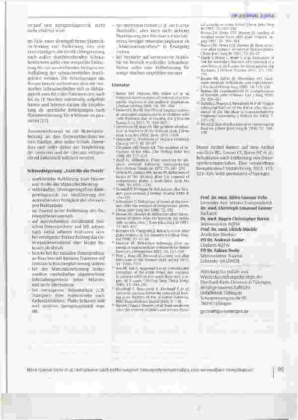 Vorschauseite 6: Refrakturen nach Entfernung von Osteosynthesematerialien, eine vermeidbare Komplikation?