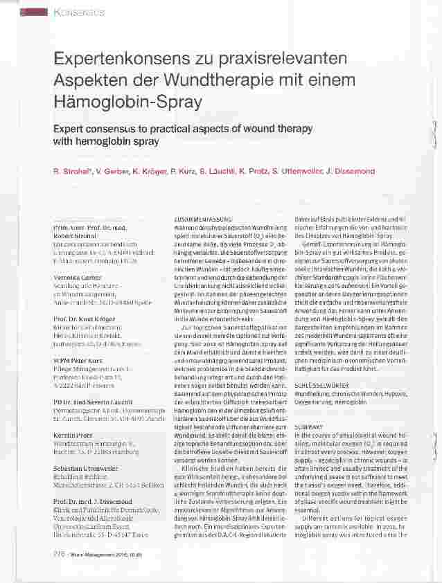 Vorschauseite 1: Expertenkonsens zu praxisrelevanten Aspekten der Wundtherapie mit einem Hämoglobin-Spray