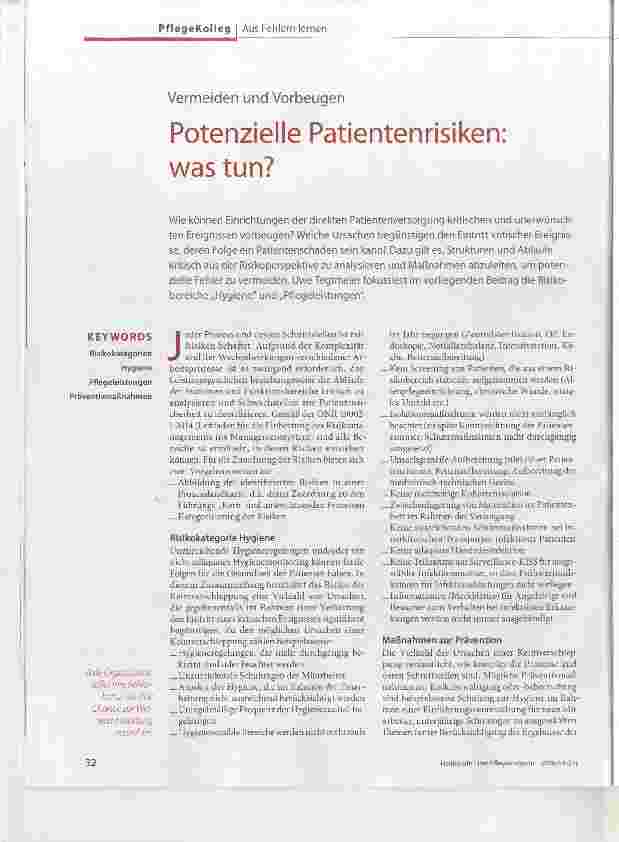 Vorschauseite 1: Vermeiden und Vorbeugen Potenzielle Patientenrisiken: was tun?