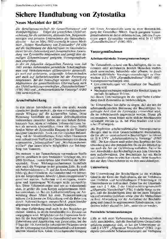Vorschauseite 1: Sichere Handhabung von Zytostatika
