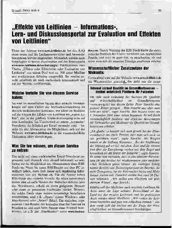 Vorschauseite 1: Effekte von Leitlinien - Informations-, Lernund Diskussionsportal zur Evaluation und Effekten von Leitlinien