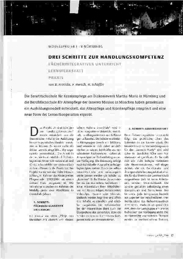 Vorschauseite 1: DREI SCHRITTE ZUR HANDLUNGSKOMPETENZMODELLPROJEKT IN NÜRNBERG