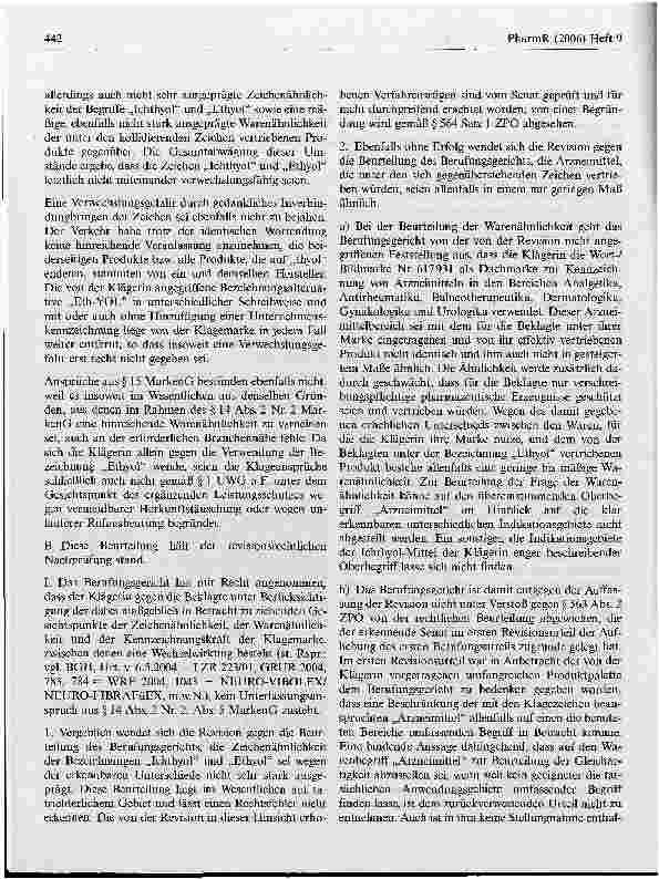 Vorschauseite 3: Warenähnlichkeit, wenn die ältere Marke lediglich für einen Teil der Waren, für die sie eingetragen ist, benutzt wird (Ichthyol II)