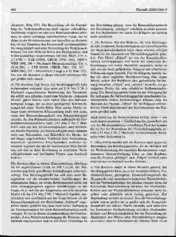 Vorschauseite 5: Warenähnlichkeit, wenn die ältere Marke lediglich für einen Teil der Waren, für die sie eingetragen ist, benutzt wird (Ichthyol II)